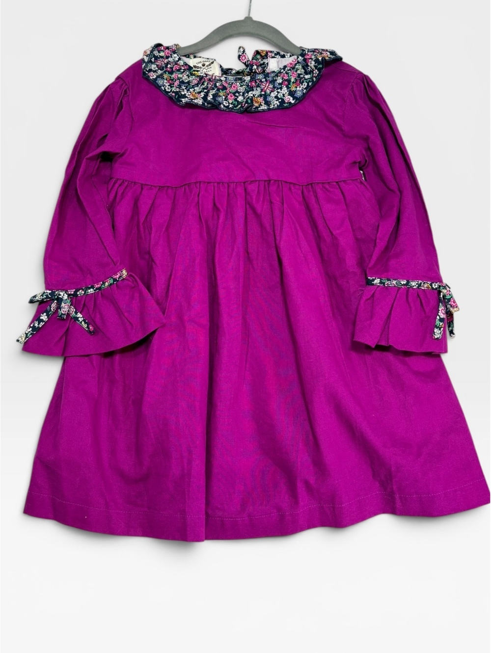 The Oaks Apparel Floral Collar Dress Magenta Purple Long Sleeve Size 5 GUC